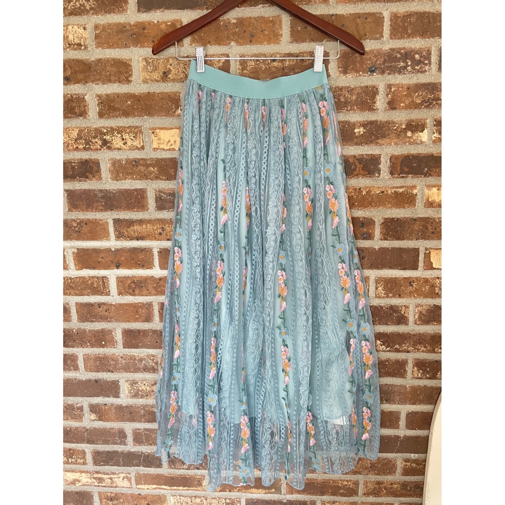 Chicwish Floral Embroidered Tulle Maxi Skirt